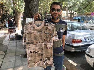Are you the ultimate fan of the United States military? If so, you may like this camouflaged t-shirt that has "U.S. ARMY" all over it! We found this at a local shop in Shooshtar. Pictures of the American flag inside Iran - and United States military merchandise, too! | VincePerfetto.com